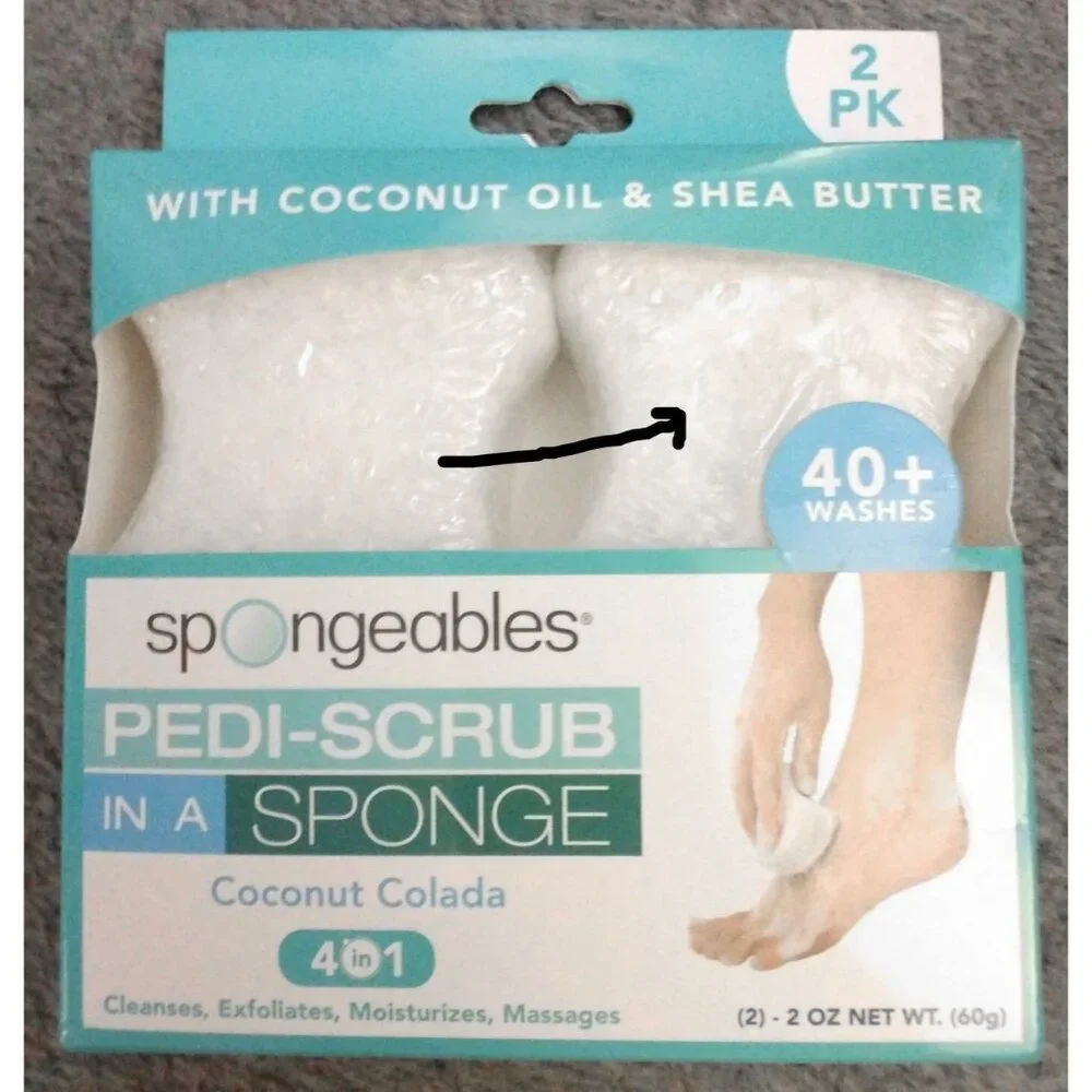 Pack of 2 Spongeables Pedi-Scrub Foot Exfoliating Wash Sponges in Coconut Colada